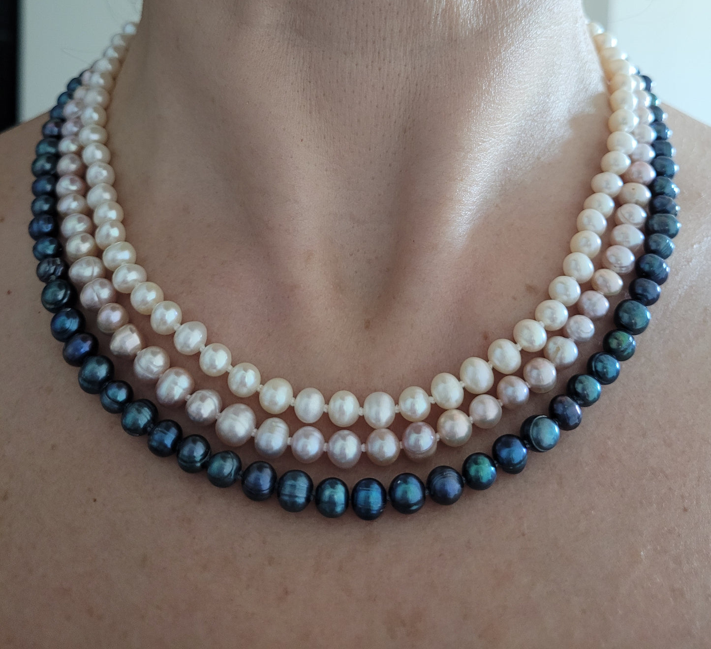 Tricolor Necklace Mallorca Pearl Choker for Woman - 45 cm