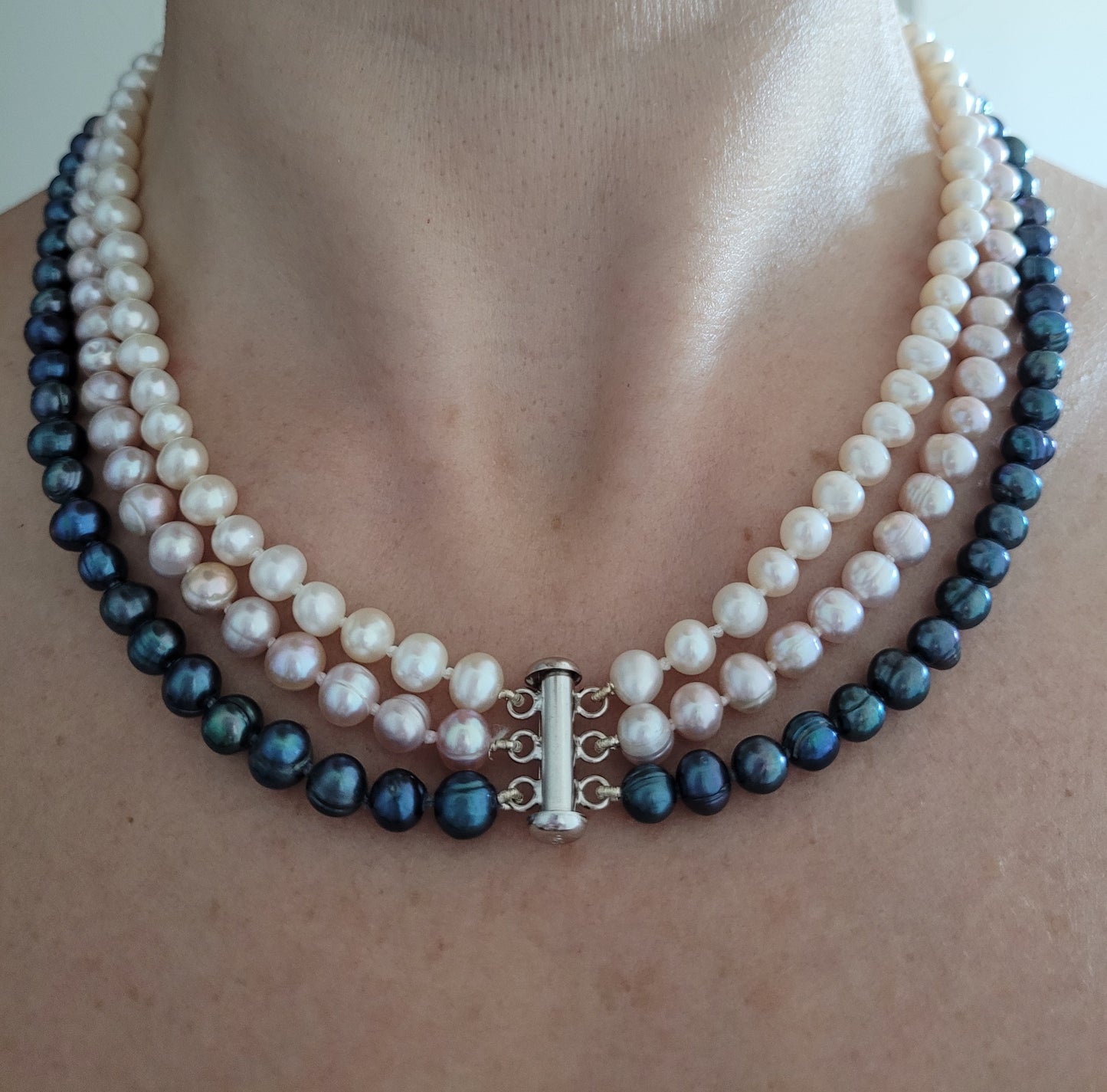 Tricolor Necklace Mallorca Pearl Choker for Woman - 45 cm
