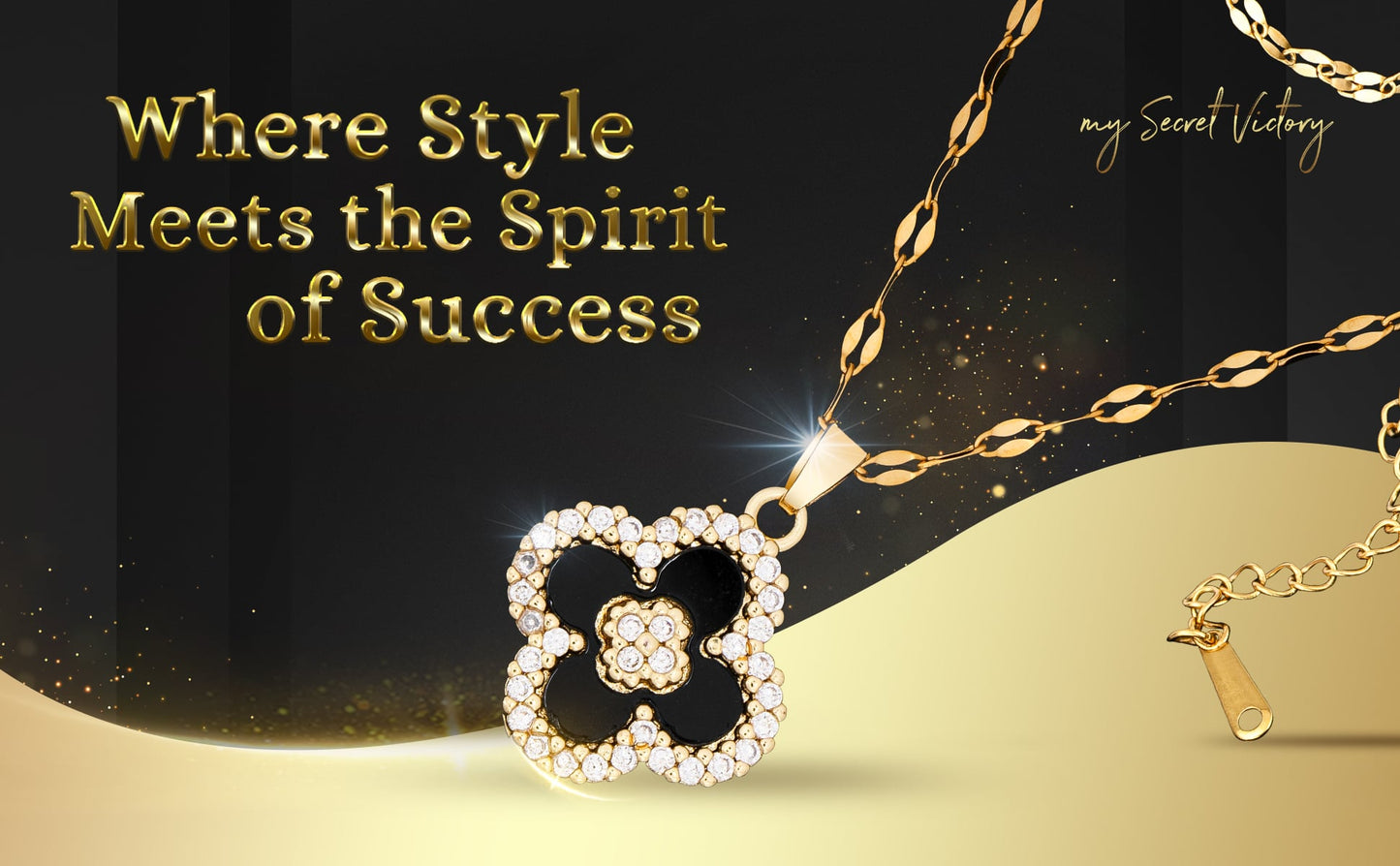 Four Leaf Clover Pendant Necklace for Women 18K Gold Plated with Black Agate & Cubic Zirconia / Dainty Lucky Clover Necklace Perfect for Any Occasion